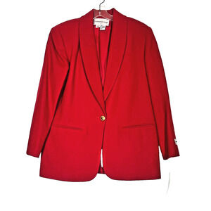Vintage Wool Blazer Womens 10 Red Button Fully Lined Classic Jacket NWT Holiday